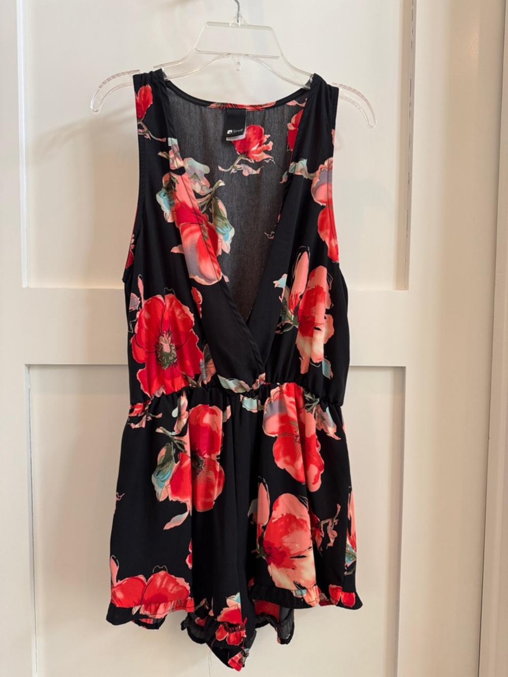 Swell Black Floral Swim Coverup Romper with Red & Pink Flowers